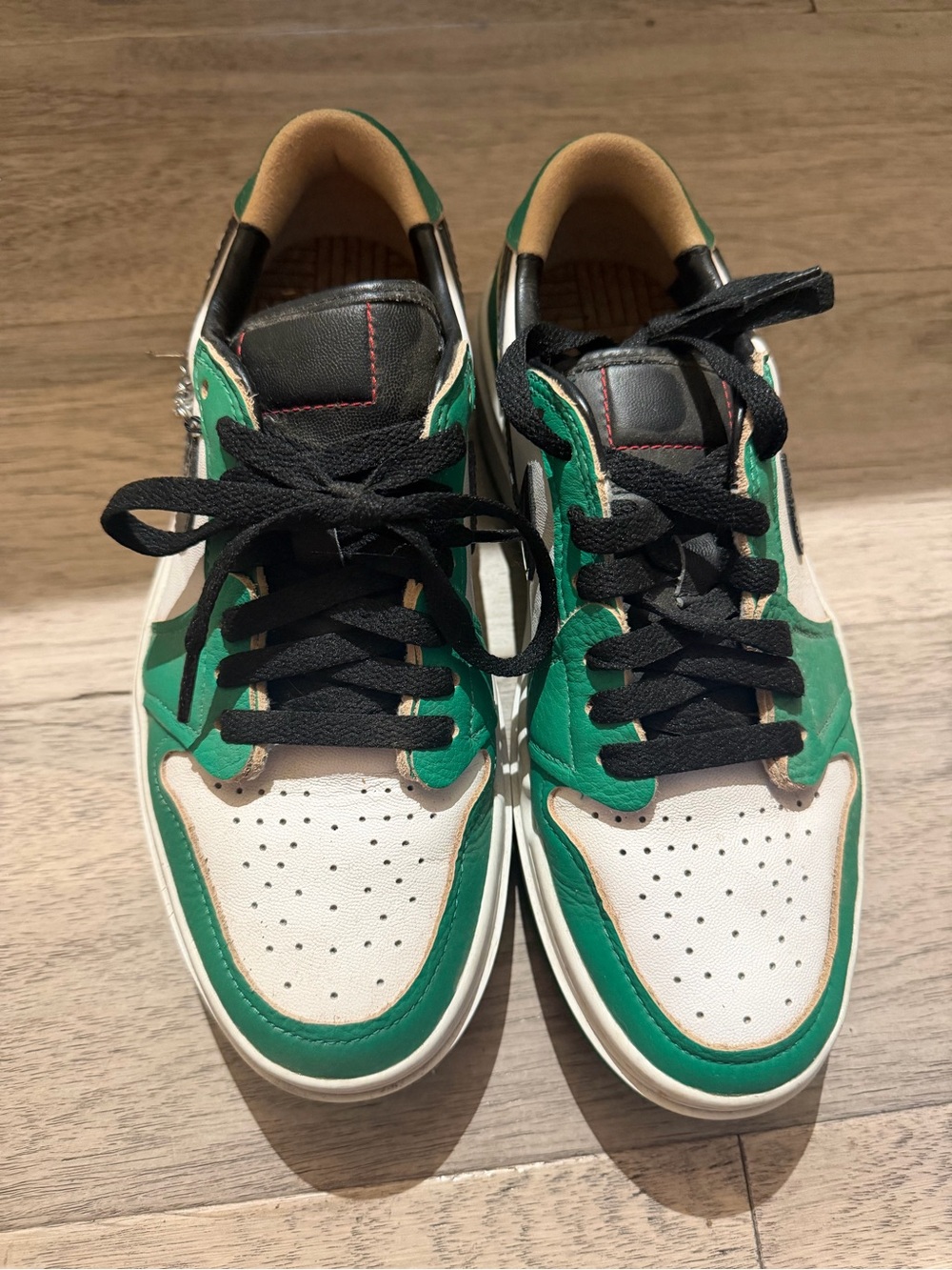 Women’s Jordans Green and White Low-Top Sneakers